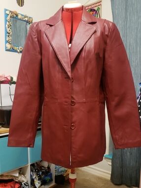 Women’s Leather Blazer Jacket - Burgundy
